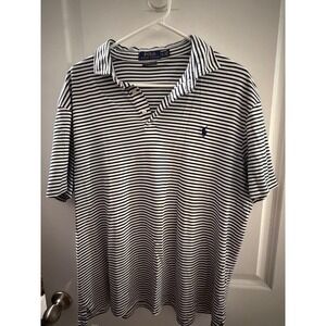 Polo Ralph Lauren Mens XL Custom Slim Fit Striped Polo Shirt Navy White Cotton